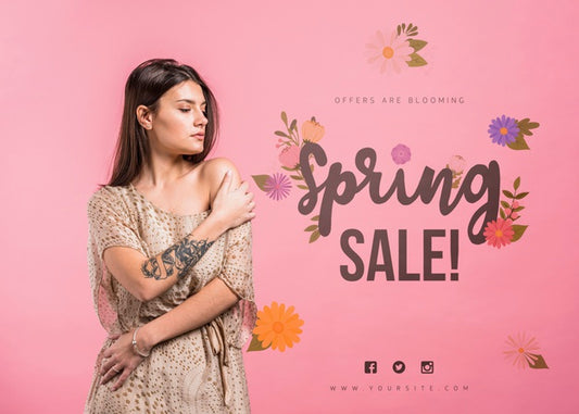 Free Copyspace Mockup For Spring Sale With Attractive Woman Psd