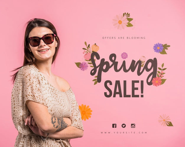 Free Copyspace Mockup For Spring Sale With Attractive Woman Psd