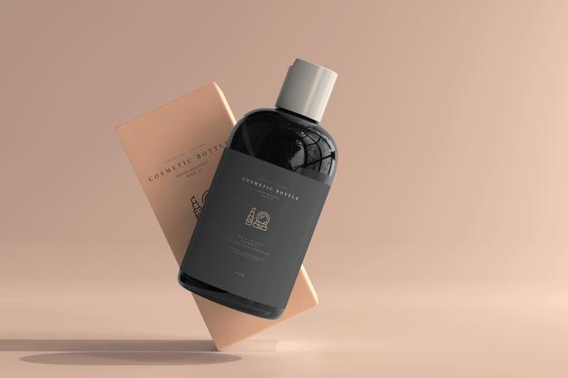 Free Cosmetic Bottle With Box Mockup Psd