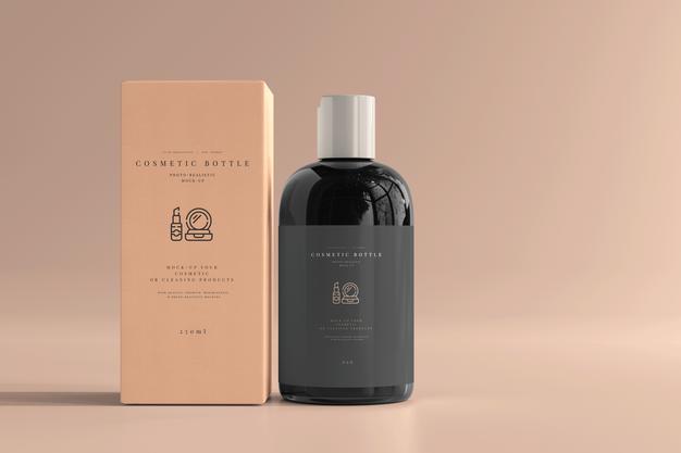 Free Cosmetic Bottle With Box Mockup Psd