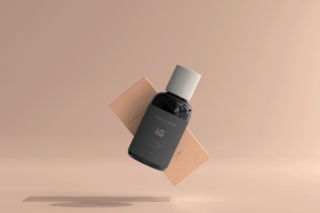 Free Cosmetic Bottle With Box Mockup Psd