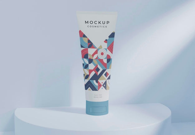 Free Cosmetic Container On Small Blue Stage Psd