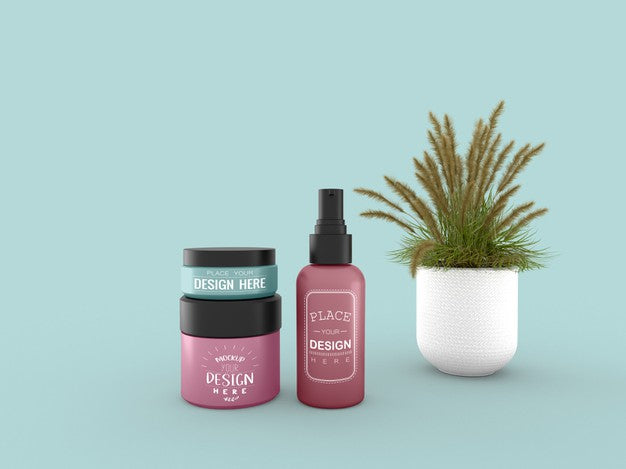 Free Cosmetic Cream Container And Tube Mockup For Cream, Lotion, Serum, Skincare Blank Bottle Packaging. Psd