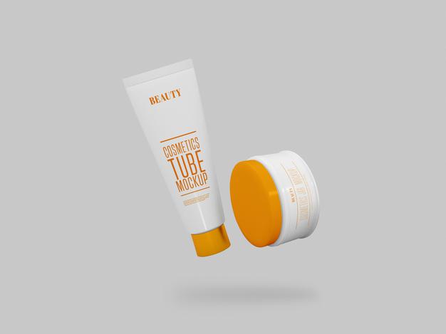 Free Cosmetic Cream Jar & Tube Mockup Psd