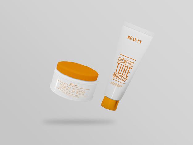 Free Cosmetic Cream Jar & Tube Mockup Psd