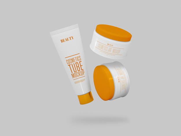 Free Cosmetic Cream Jars & Tube Mockup Psd