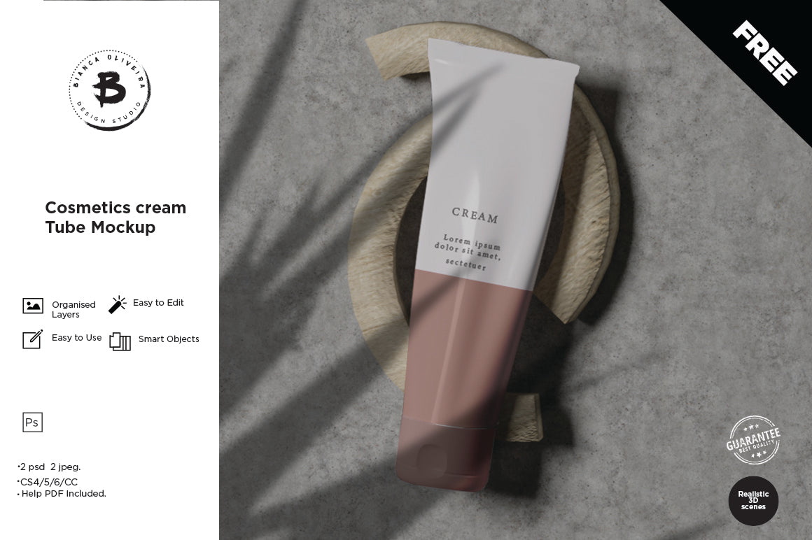 Free Cosmetic Cream Tube Mockup