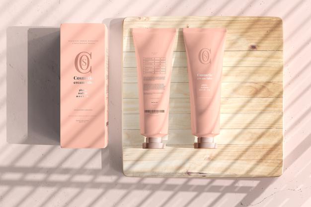 Free Cosmetic Cream Tube With Box Mockup Psd