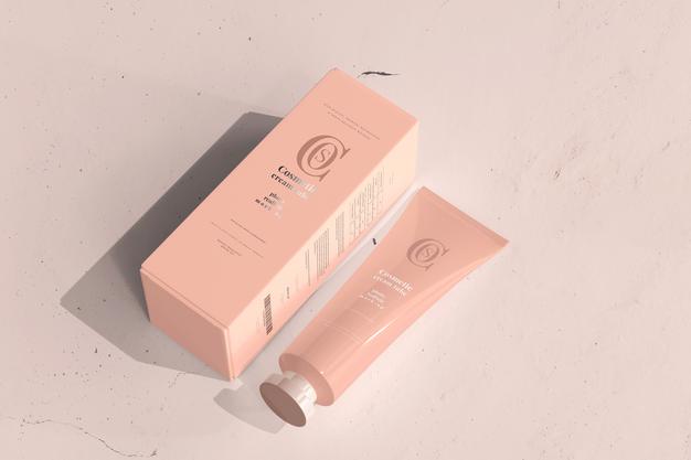 Free Cosmetic Cream Tube With Box Mockup Psd