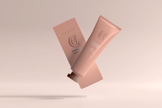 Free Cosmetic Cream Tube With Box Mockup Psd