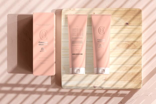 Free Cosmetic Cream Tube With Box Mockup Psd