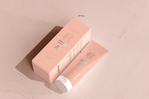 Free Cosmetic Cream Tube With Box Mockup Psd