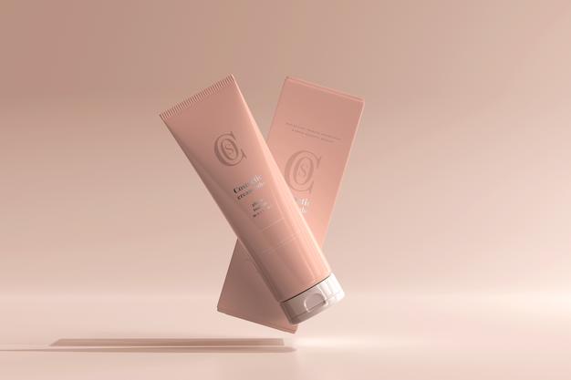 Free Cosmetic Cream Tube With Box Mockup Psd