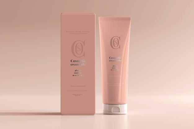 Free Cosmetic Cream Tube With Box Mockup Psd