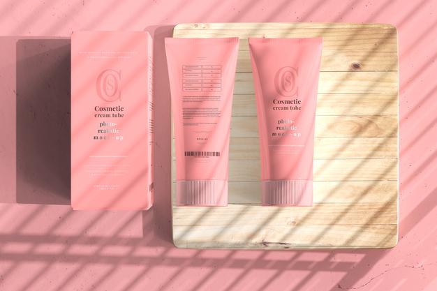 Free Cosmetic Cream Tube With Box Mockup Psd