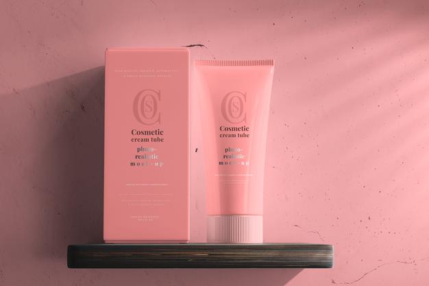 Free Cosmetic Cream Tube With Box Mockup Psd