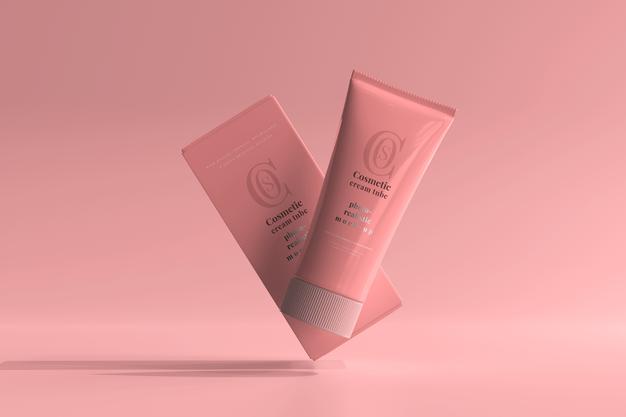 Free Cosmetic Cream Tube With Box Mockup Psd