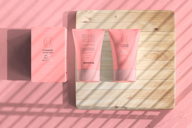 Free Cosmetic Cream Tube With Box Mockup Psd