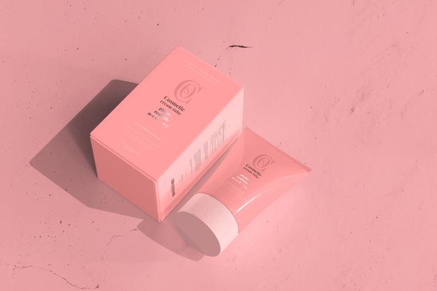 Free Cosmetic Cream Tube With Box Mockup Psd