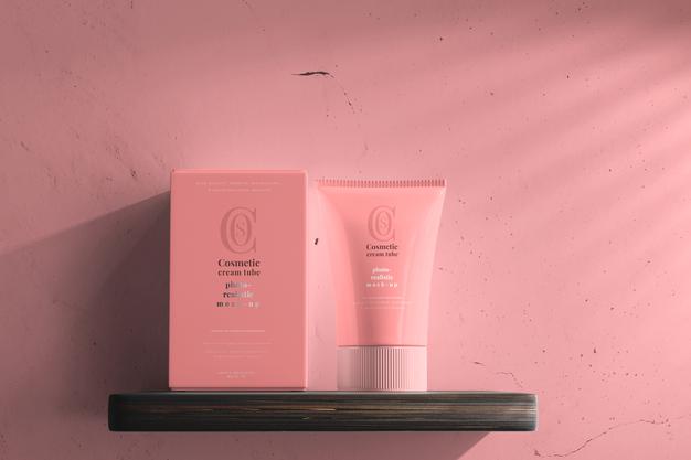 Free Cosmetic Cream Tube With Box Mockup Psd