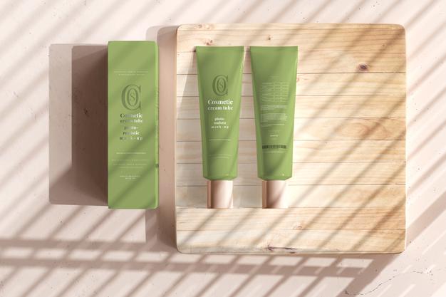 Free Cosmetic Cream Tube With Box Mockup Psd