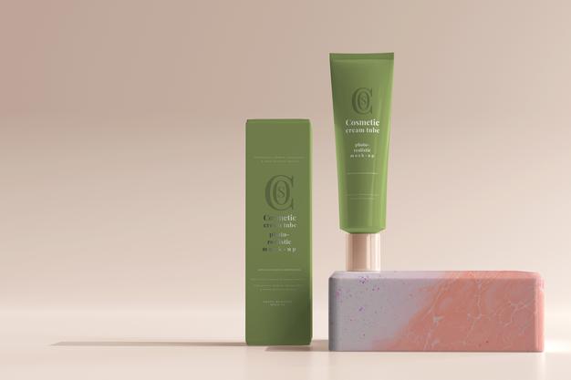 Free Cosmetic Cream Tube With Box Mockup Psd