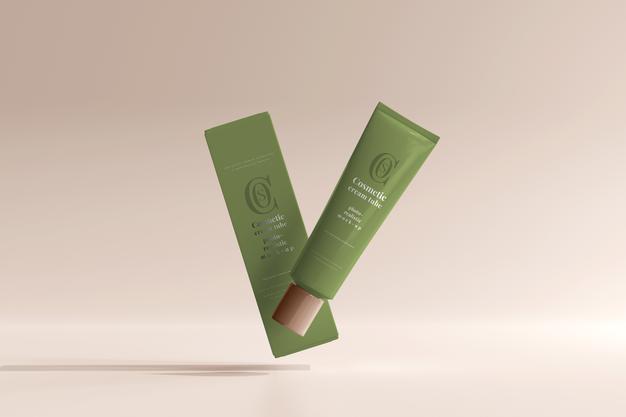 Free Cosmetic Cream Tube With Box Mockup Psd