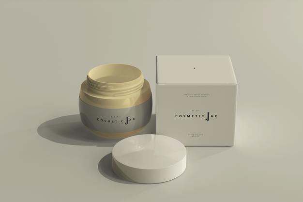 Free Cosmetic Jar And Box Mockup Psd