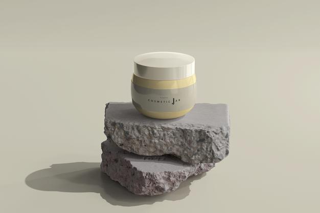 Free Cosmetic Jar On Rocks Mockup Psd