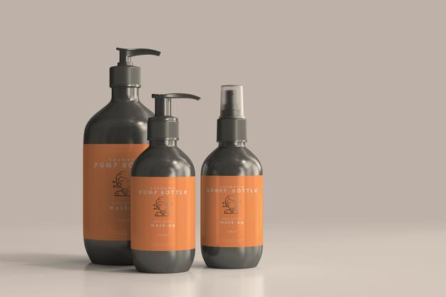 Free Cosmetic Pump Bottle And Spray Bottle Mockups Psd