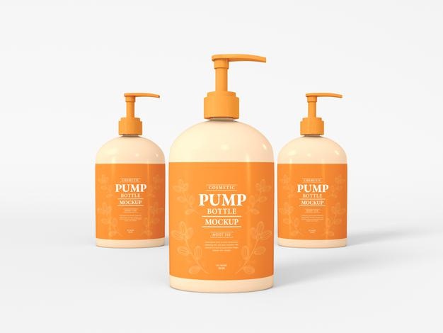 Free Cosmetic Pump Bottle Packaging Mockup Psd