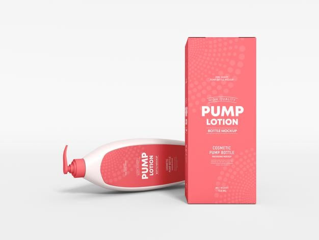 Free Cosmetic Pump Lotion Bottle With Box Mockup Psd