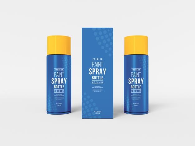 Free Cosmetic Spray Bottle With Box Mockup Psd