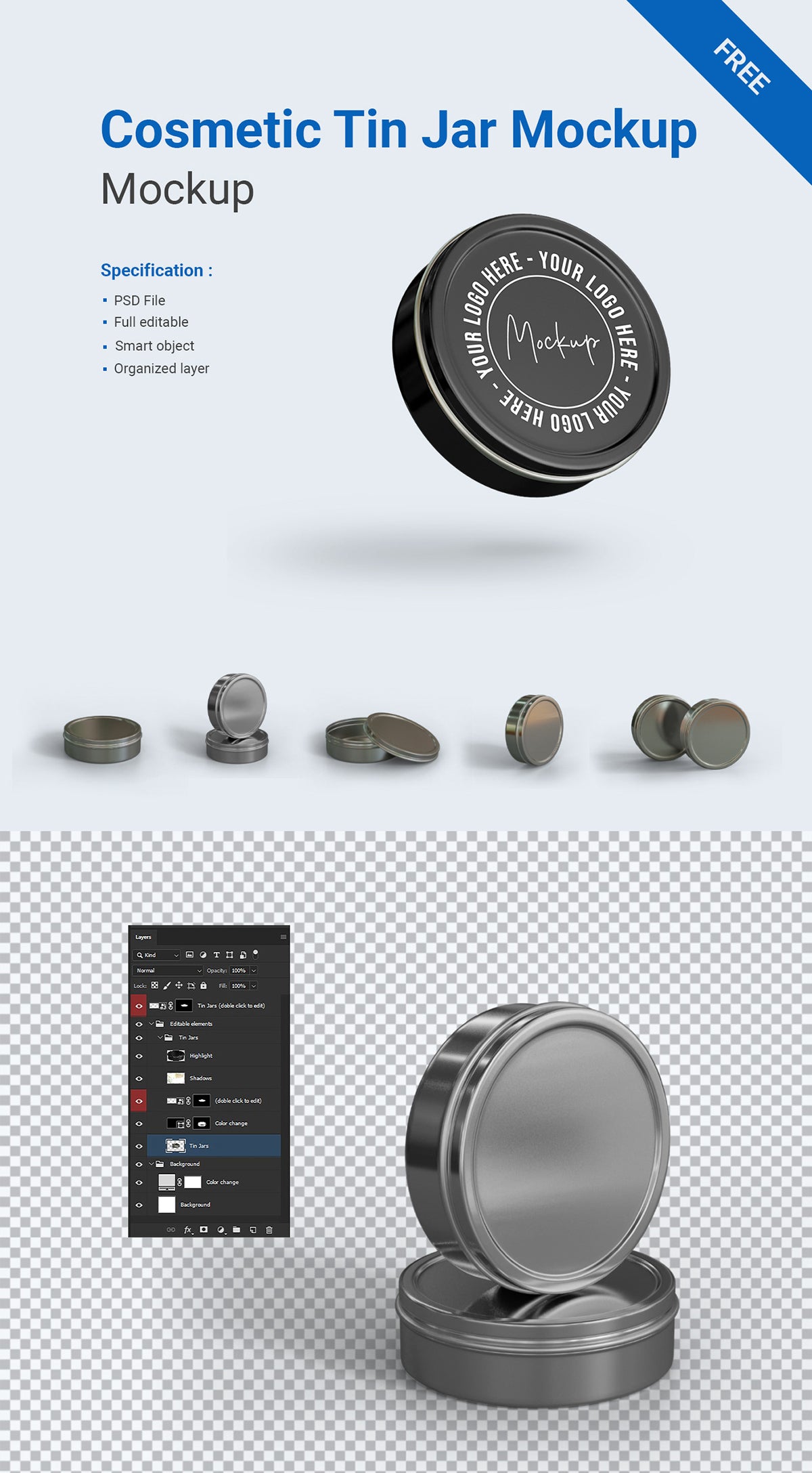 Free Cosmetic Tin Jar Mockup