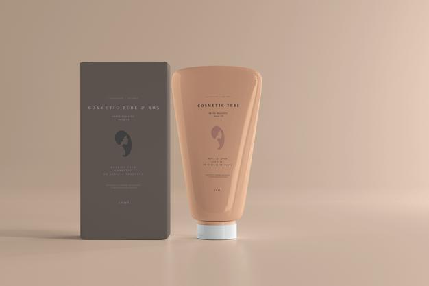 Free Cosmetic Tube With Box Mockup Psd