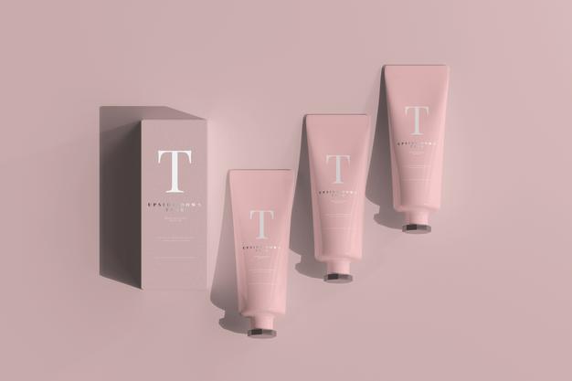 Free Cosmetic Tube With Box Mockup Psd