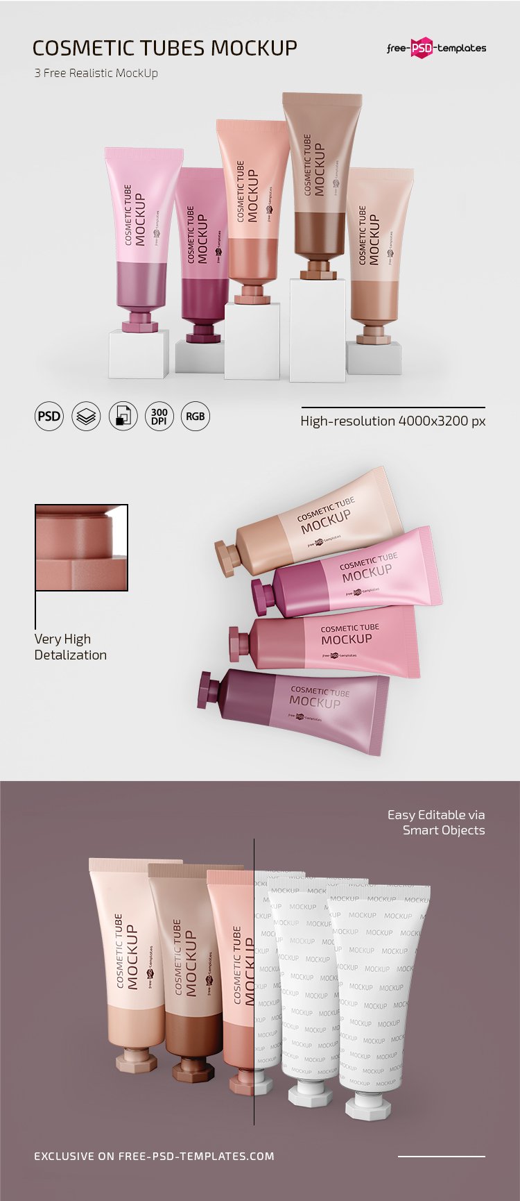 Free Cosmetic Tubes Mockup In Psd