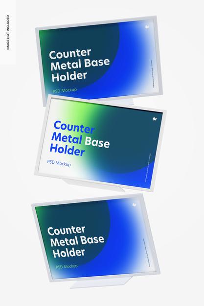 Free Counter Top Metal Base Holders Mockup, Falling Psd