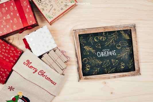 Free Creative Blackboard Mockup With Christmtas Design Psd