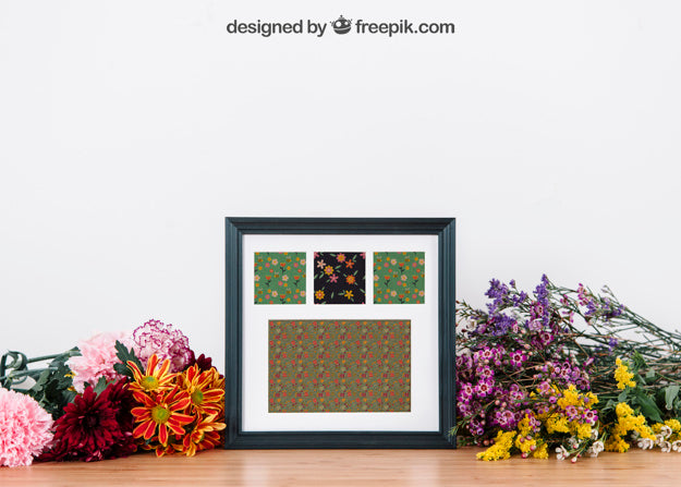 Free Creative Floral Mockup Of Frame Psd