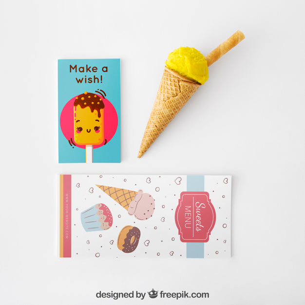 Free Creative Ice Cream Mockup With Stationery Concept Psd