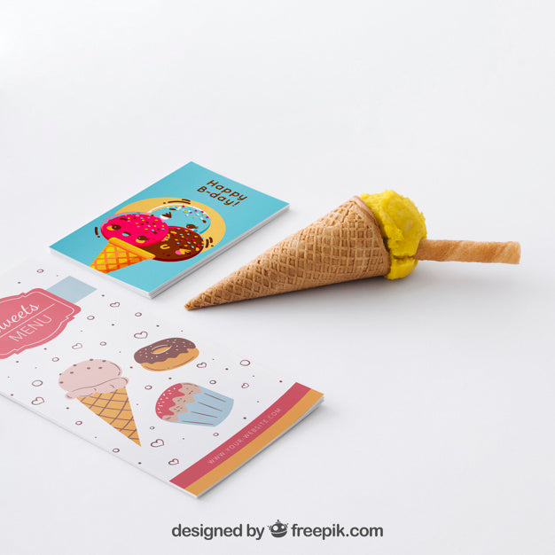 Free Creative Ice Cream Mockup With Stationery Concept Psd