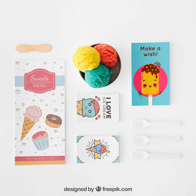 Free Creative Ice Cream Mockup With Stationery Concept Psd