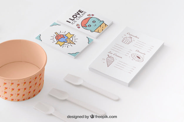 Free Creative Ice Cream Mockup With Stationery Concept Psd