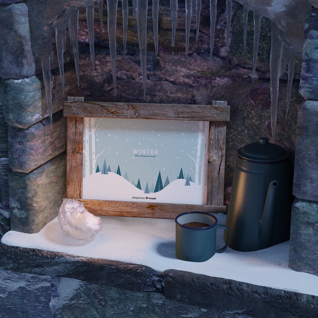 Free Cup With Tea Beside Winter Frame Psd