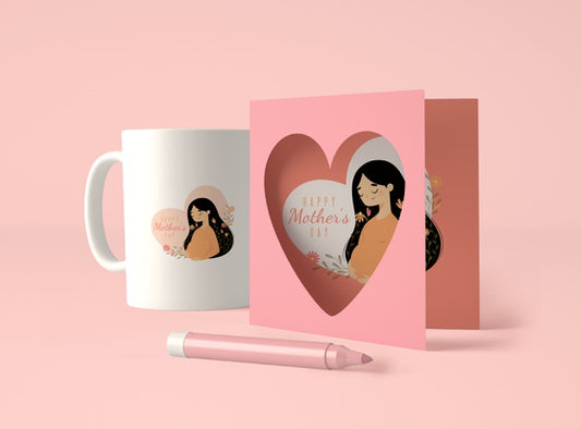 Free Cute Assortment For Mother'S Day With Card Mock-Up Psd