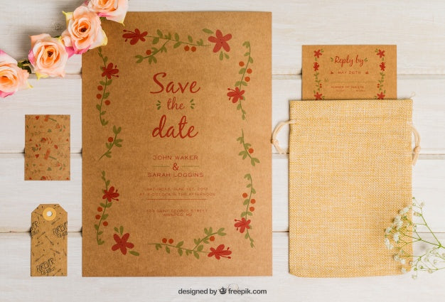 Free Cute Cardboard Wedding Set Psd