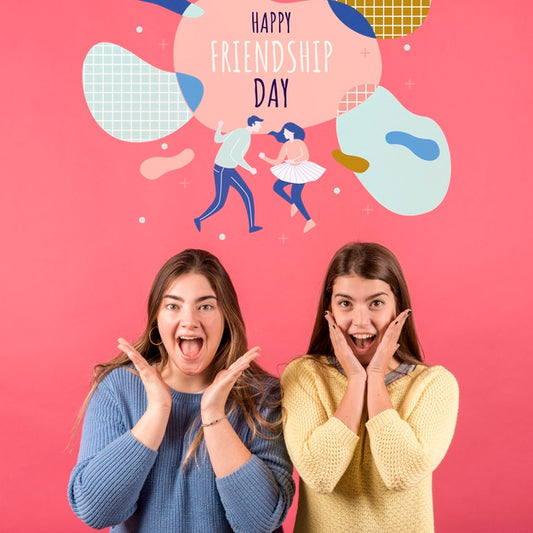 Free Cute Friends Excited For Friendship Day Psd