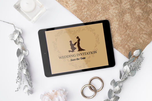 Free Cute Wedding Invitation On A Tablet Psd