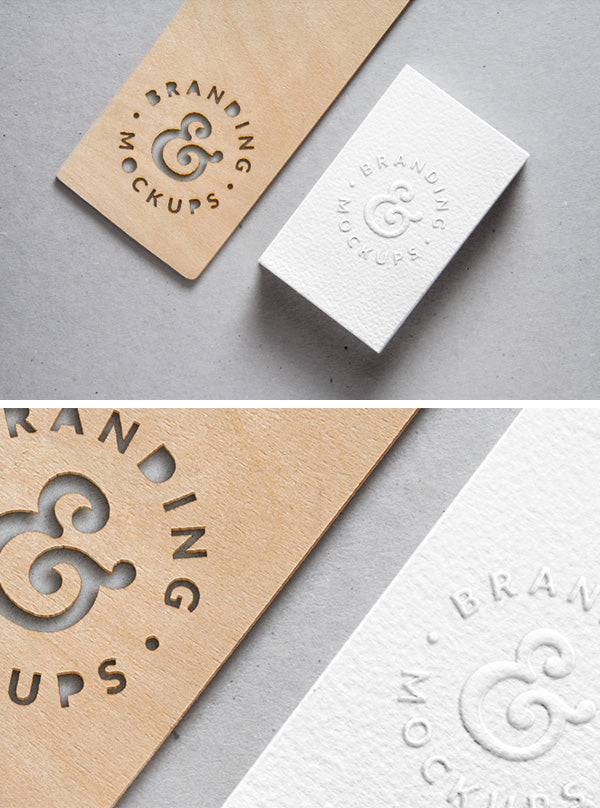 Free Cutout Wood & Embossed B-Card Mockup